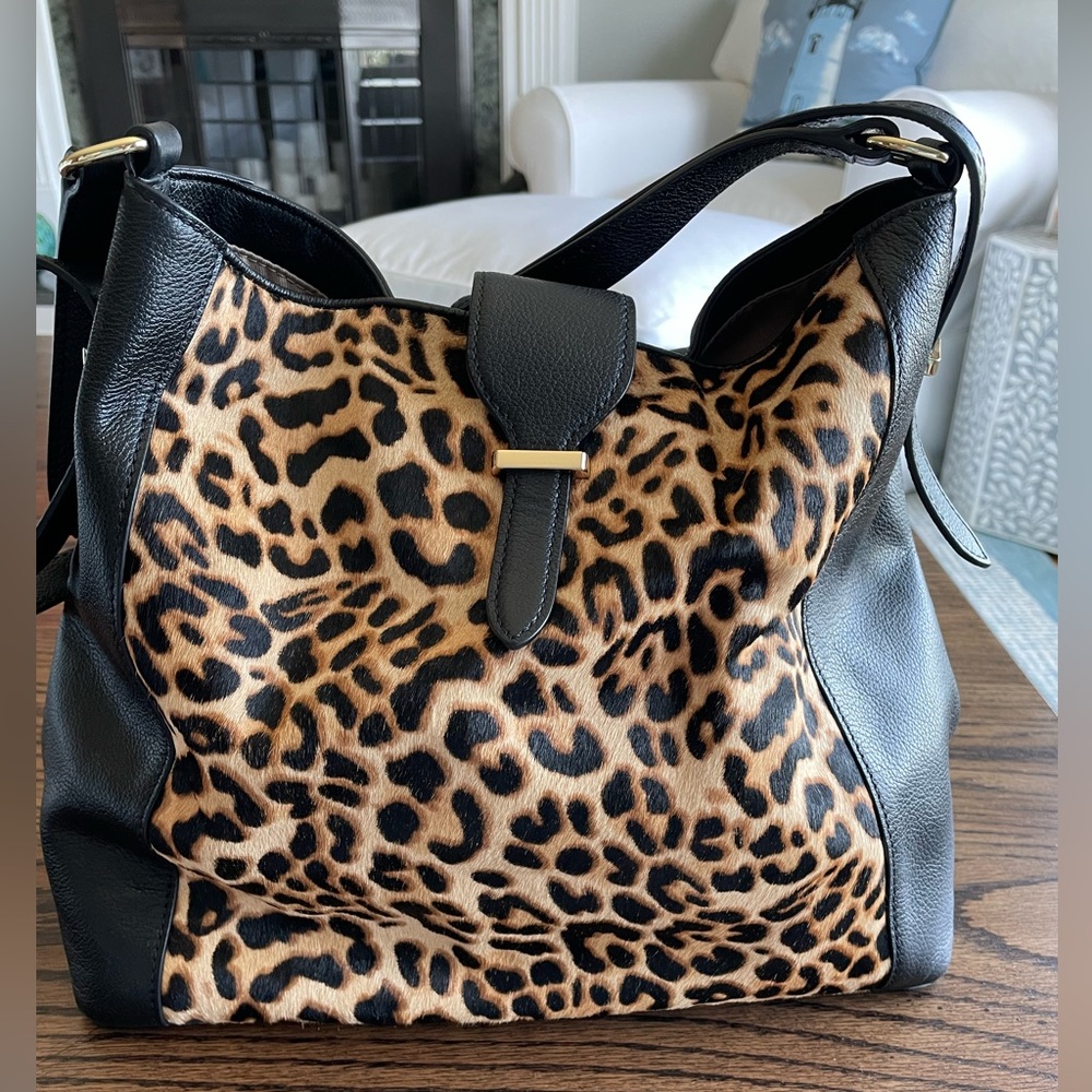Talbots Leather and Leopard Hair Calf Shoulder Bag